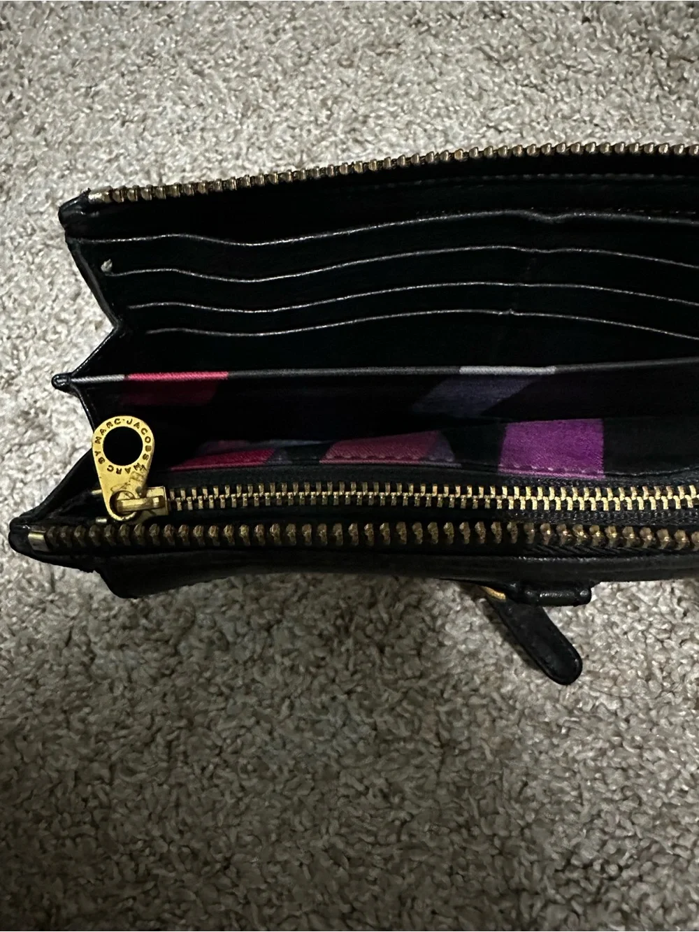 Marc by Marc Jacobs Black Leather Key & Card Holder with Gold Accent